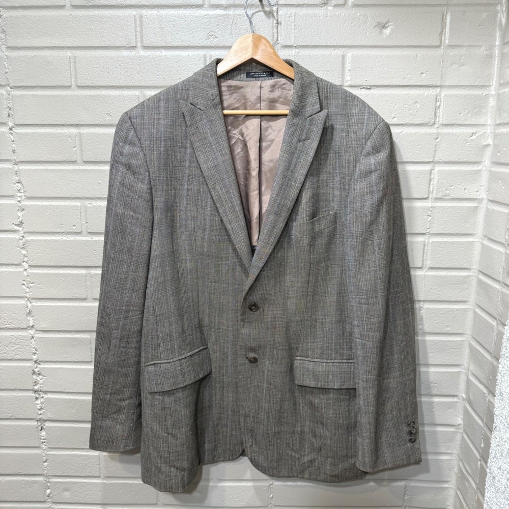 Y2K Era John Varvatos Kern Grey Glen Plaid Wool Linen Blazer Sport Coat Mens 42R